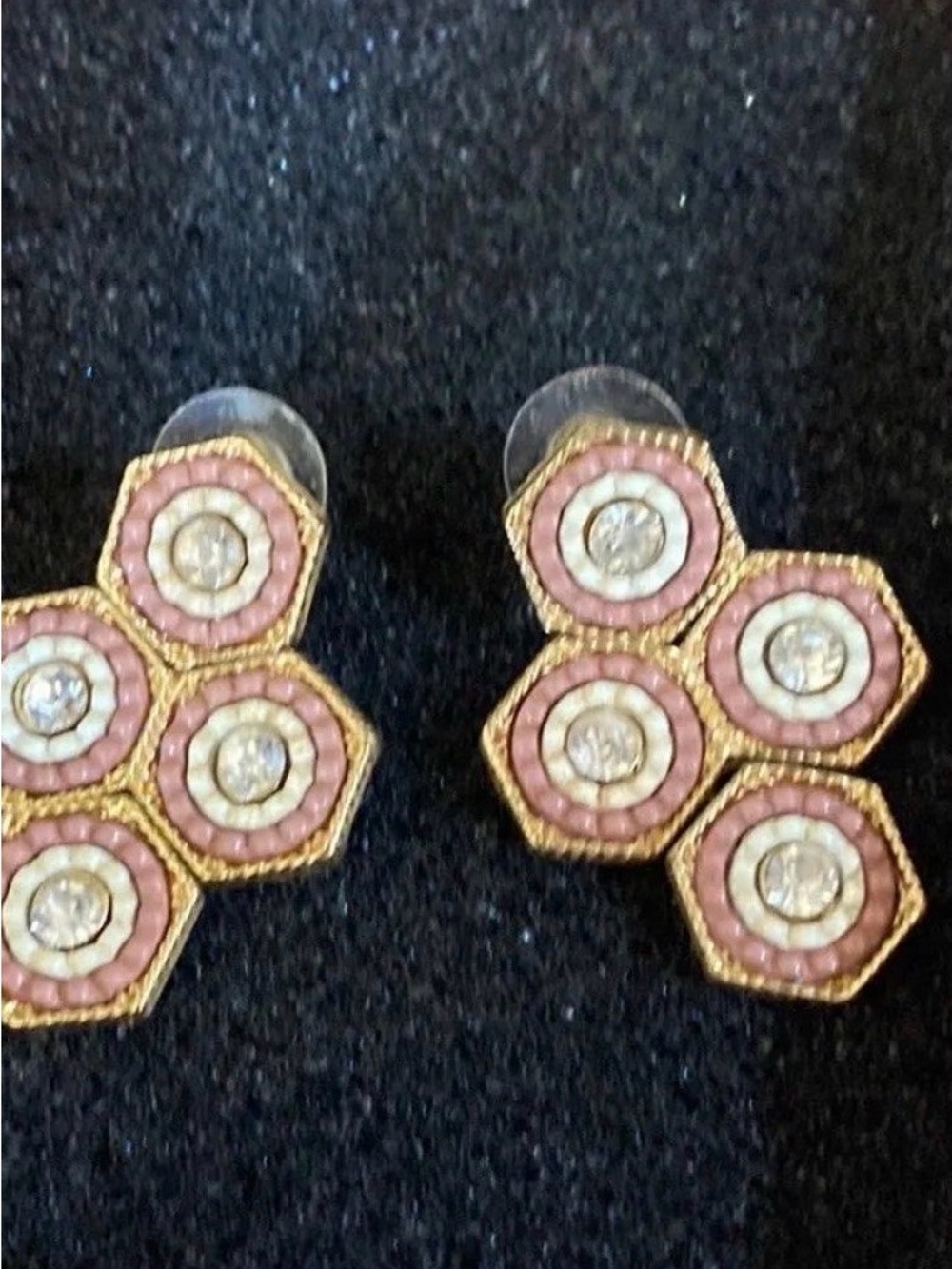 Pink & Gold Hexagon Shaped Earrings